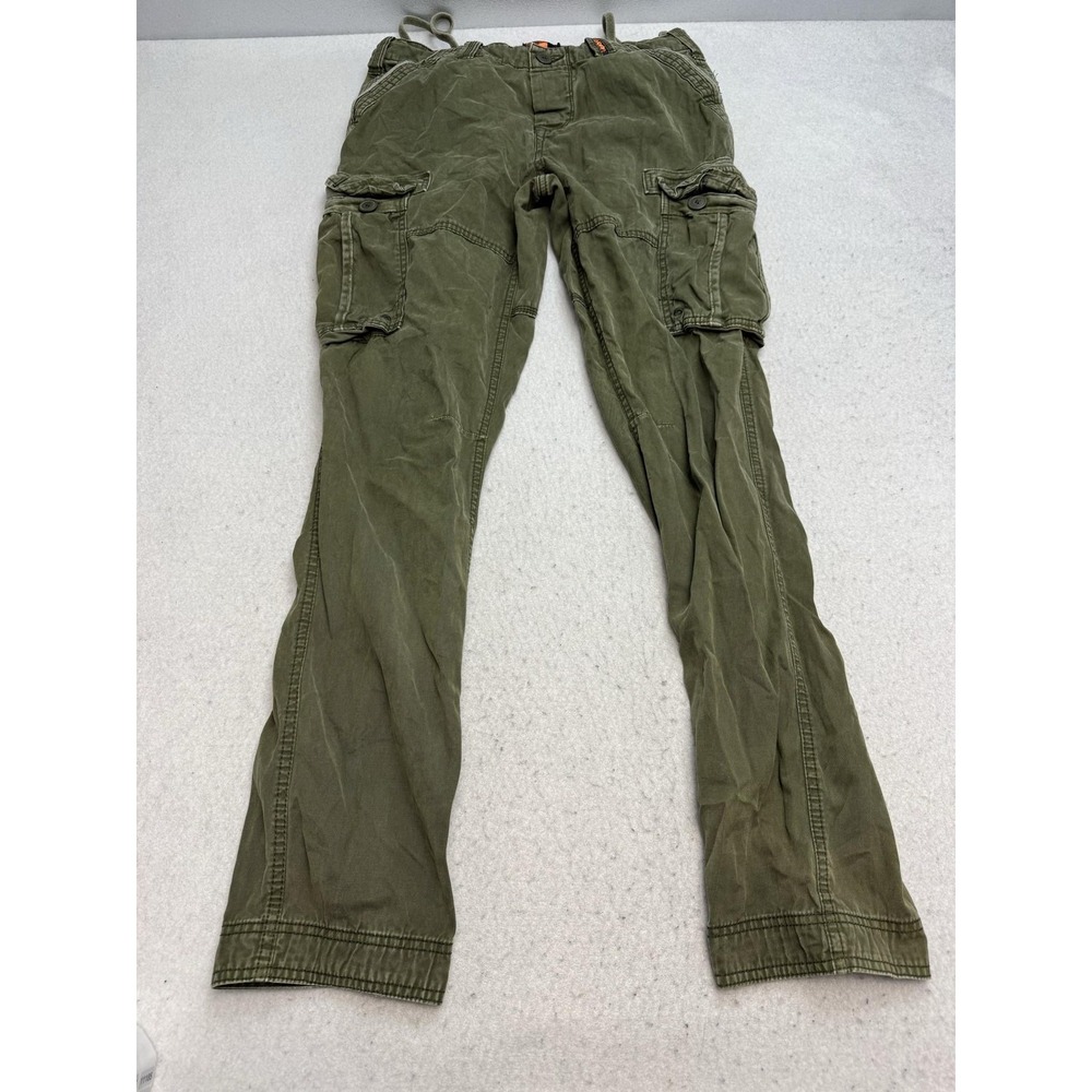 Superdry Cargo Pants Mens 31x32 Green Canvas Slim Fit Utility Adjustable Waist